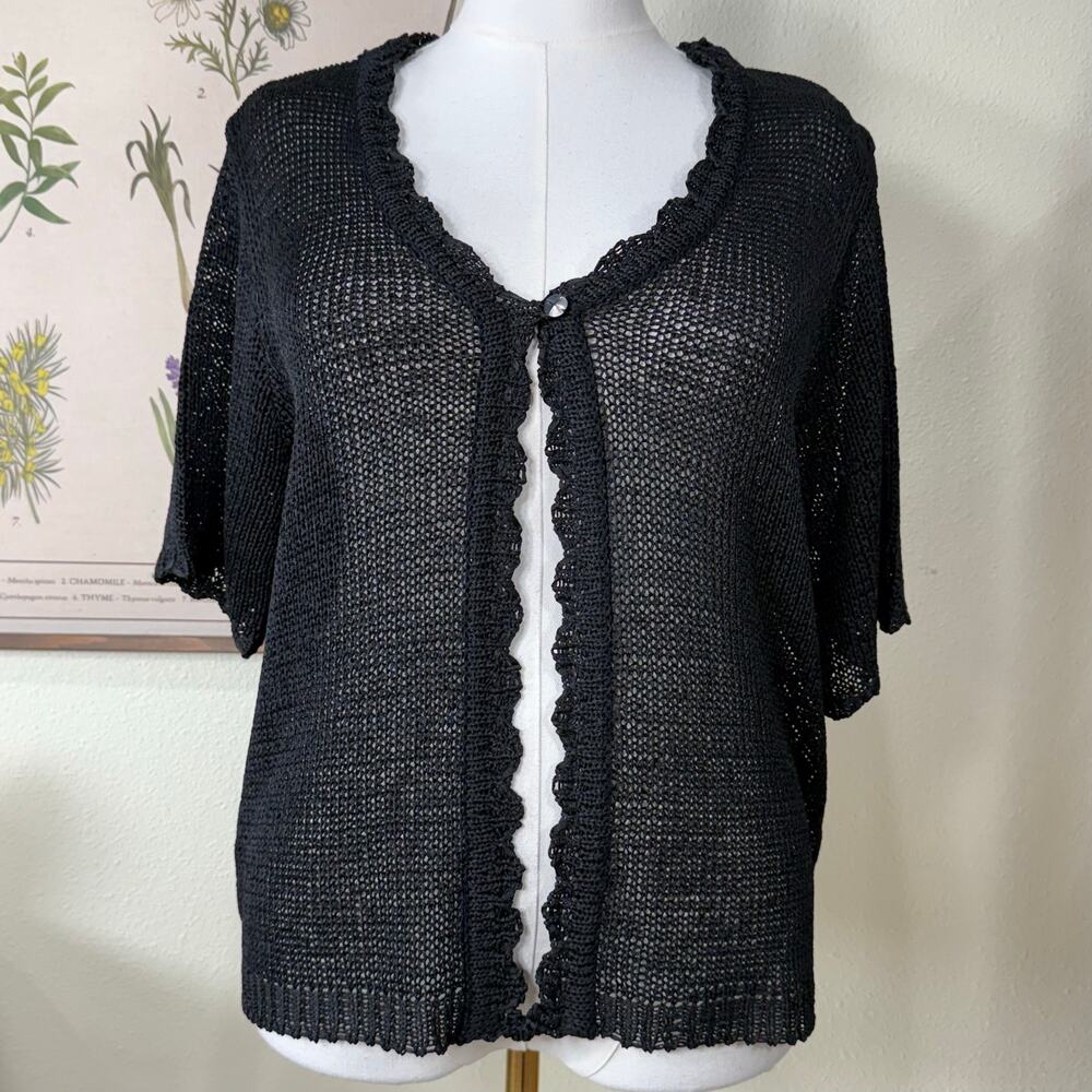 Vintage 90s 80s Crochet Cardigan Sweater Dark Romantic Cottage Grandma Witchy L